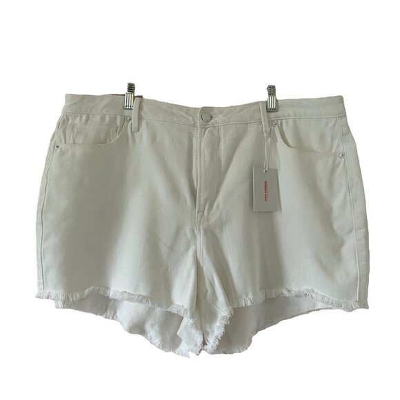 Good American 18 Bombshell High Waist Cutoff Shorts Distressed White Plus NWT - Picture 1 of 8